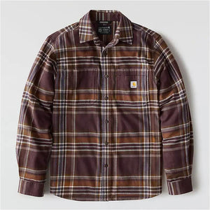 Πουκάμισο Ανδρικό Rugged Flex Relaxed Fit Midweight Flannel Long-Sleeve Plaid Shirt Dark Sepia Carhartt 107010-BB3