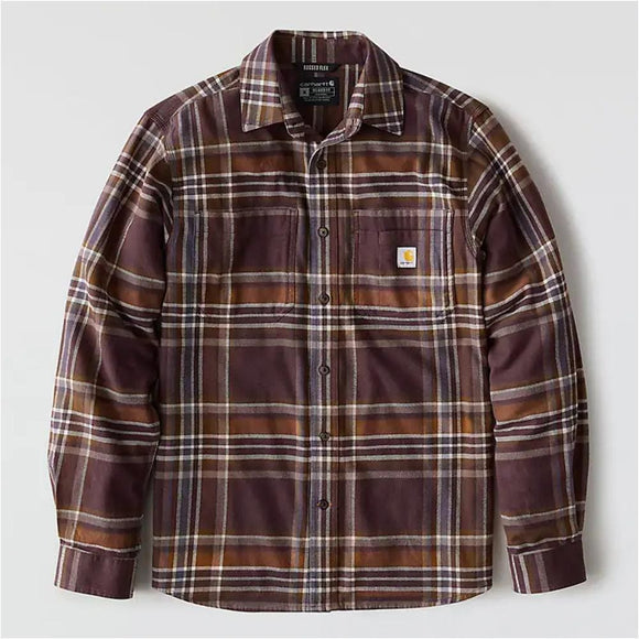 Πουκάμισο Ανδρικό Rugged Flex Relaxed Fit Midweight Flannel Long-Sleeve Plaid Shirt Dark Sepia Carhartt 107010-BB3